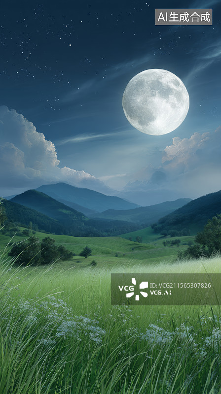 【AI数字艺术】月夜下的自然美景图片素材