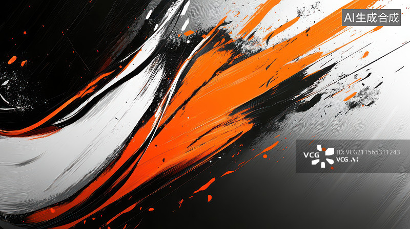 【AI数字艺术】橙白黑抽象笔触艺术碰撞图片素材