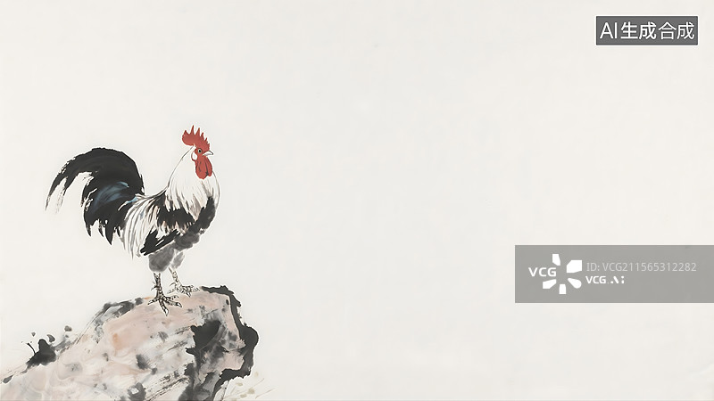 【AI数字艺术】大公鸡水墨画背景左下图片素材