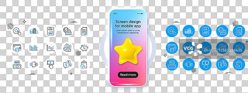 出价、报价、支付、点击和图表线图图片素材