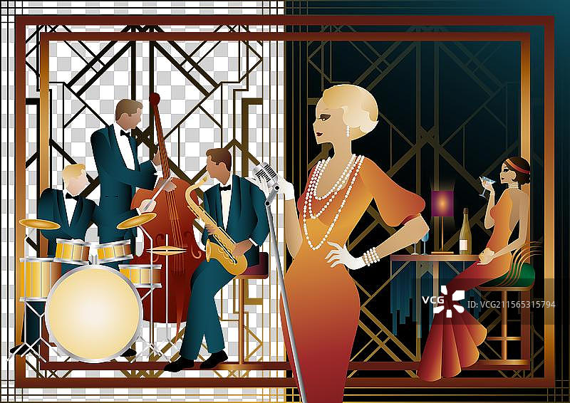 餐厅咖啡馆里的爵士乐手和歌手图片素材