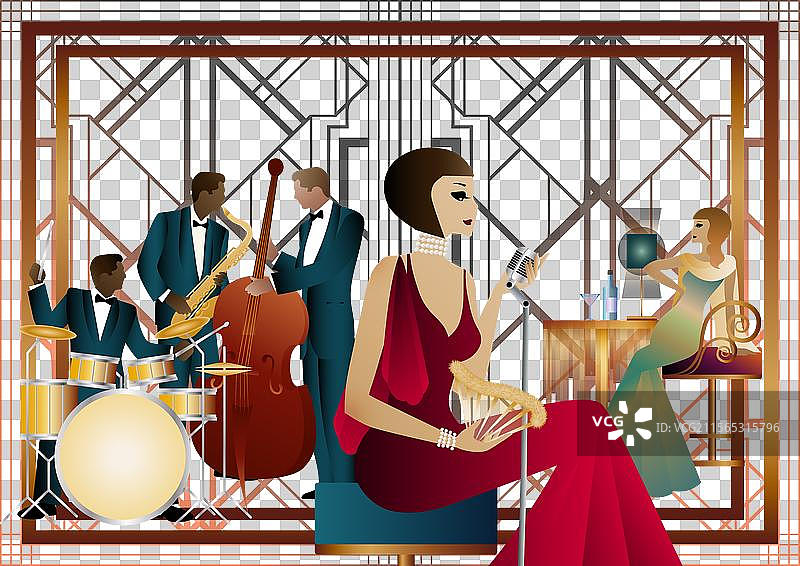 餐厅咖啡馆里的爵士乐手和歌手图片素材
