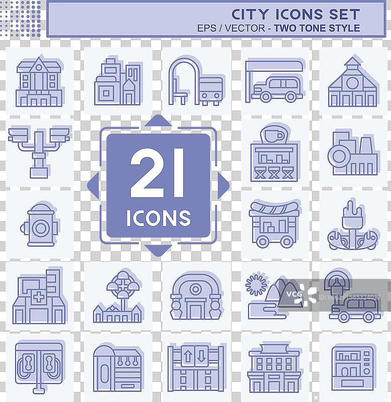 与建筑符号相关的城市图标集，双色设计图片素材