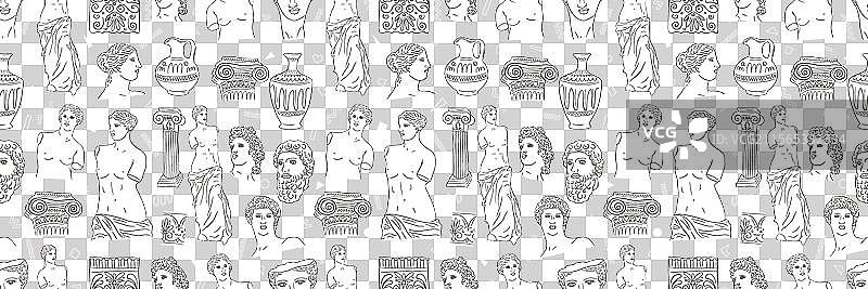 古希腊古董雕像头部的各种套装图片素材