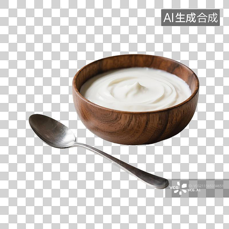 【AI数字艺术】酸奶，木碗里的酸奶，乳制品，饮品饮料免抠元素图片素材