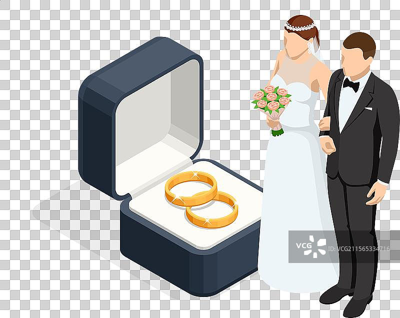 等距的金色婚戒放在礼品盒中图片素材