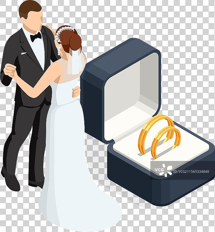 等距的金色婚戒放在礼品盒中图片素材