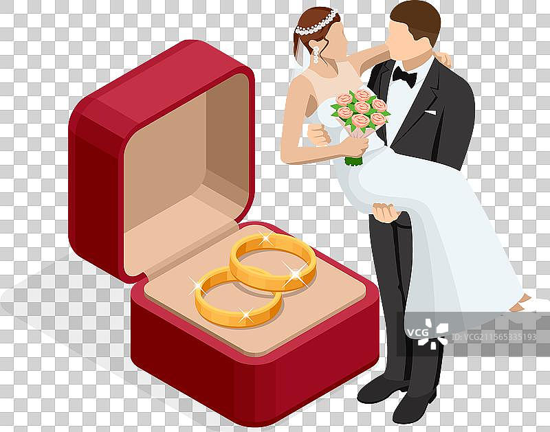 等距的金色婚戒放在礼品盒中图片素材