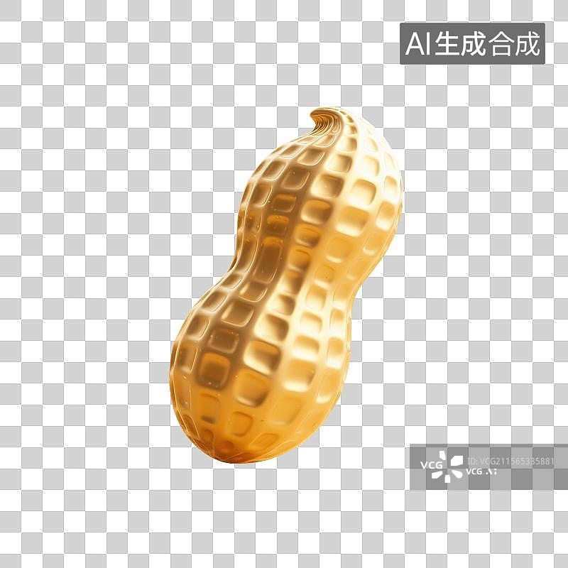 【AI数字艺术】3D渲染，黄金花生，金色，金属质感，花生，寓意好事发生，免抠元素图片素材