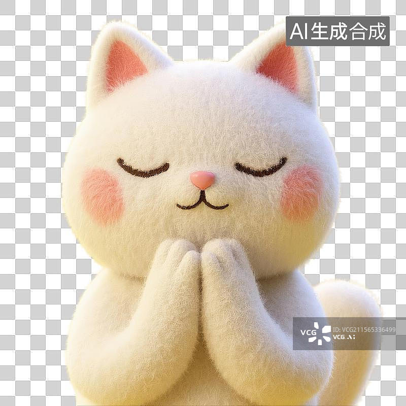【AI数字艺术】3D渲染，治愈系插画，双手合十，许愿的小猫，橘猫，宠物猫，佛系宠物猫，祈福，祈祷，免抠元素图片素材