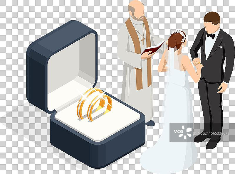 等距的金色婚戒放在礼品盒中图片素材