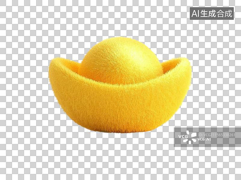 【AI数字艺术】3D渲染，金元宝，黄金，财富，毛绒绒，治愈系，免抠元素图片素材