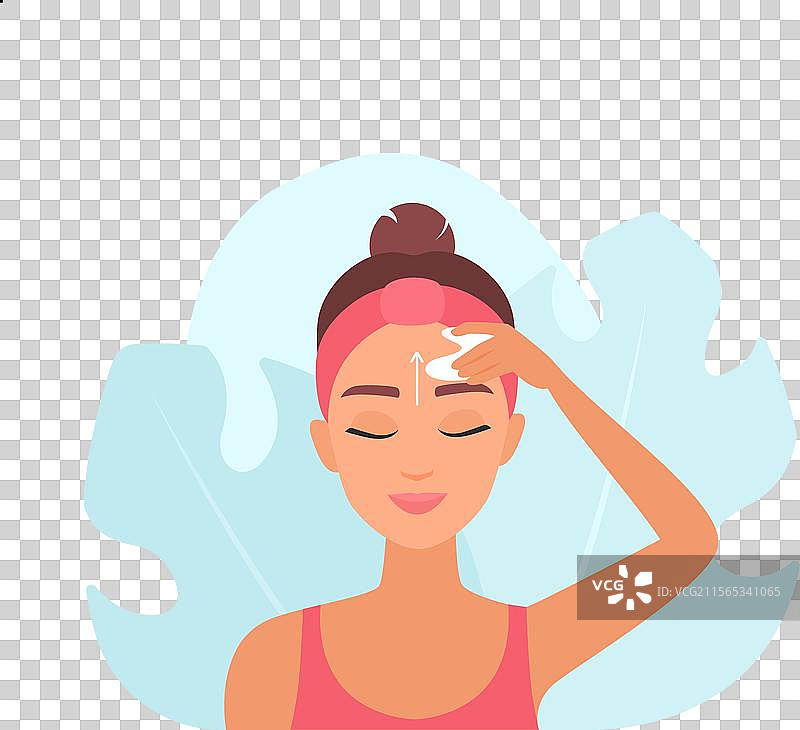 漂亮女孩闭着眼睛用手按摩额头图片素材