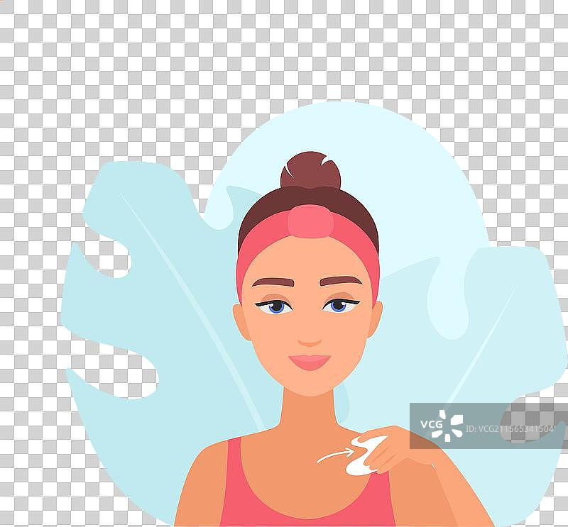 微笑的女孩正在用刮痧板按摩颈部和胸部图片素材