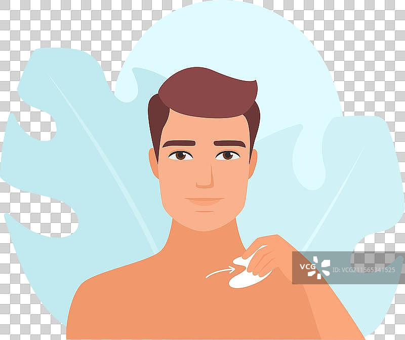 男子正在按摩颈部和锁骨的皮肤图片素材