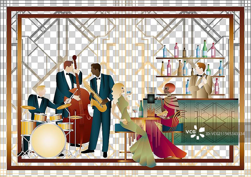 餐厅咖啡馆里的爵士音乐家和歌手图片素材