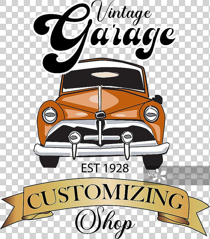 复古汽车车库商店T恤图形和标志图片素材