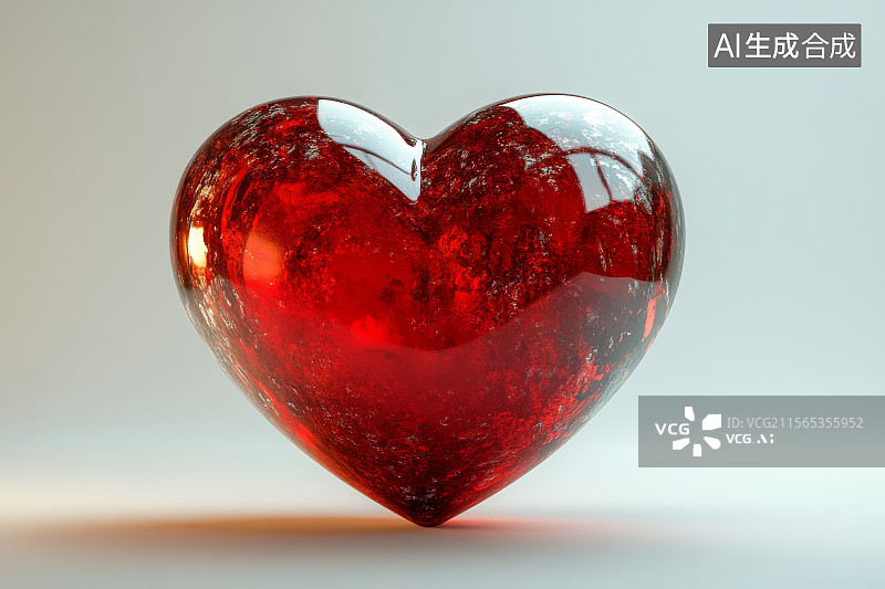 【AI数字艺术】红色玻璃心形雕塑图片素材