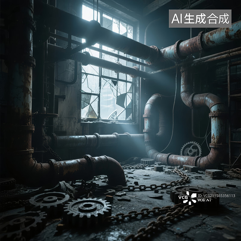 【AI数字艺术】废弃工业设施内部图片素材