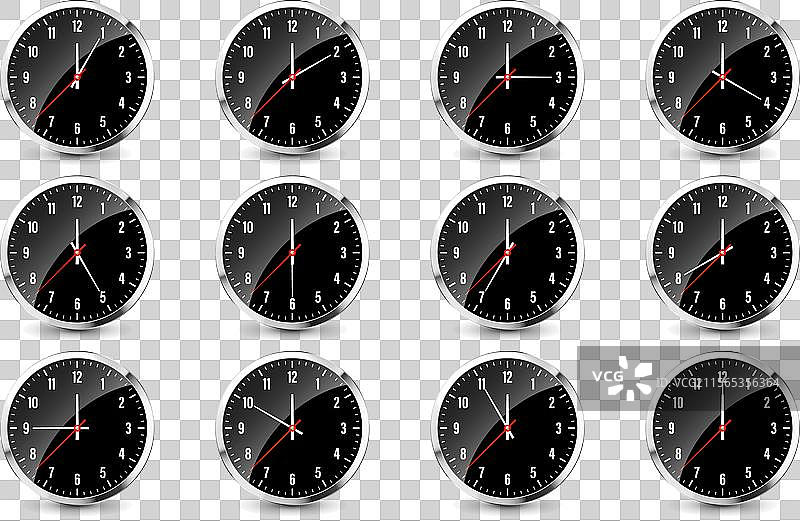 墙壁钟表和计时器图标，闪亮的金属质感图片素材