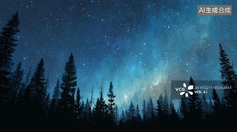 【AI数字艺术】星空下的森林图片素材