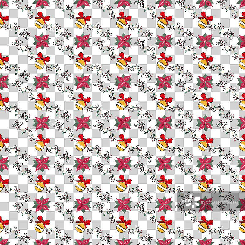 圣诞花纹漩涡冬青叶无缝图案图片素材