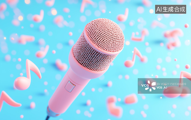 【AI数字艺术】麦克风周围飘散着乐符图片素材