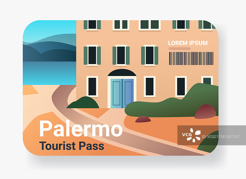 海滨建筑的旅游通行证卡设计图片素材