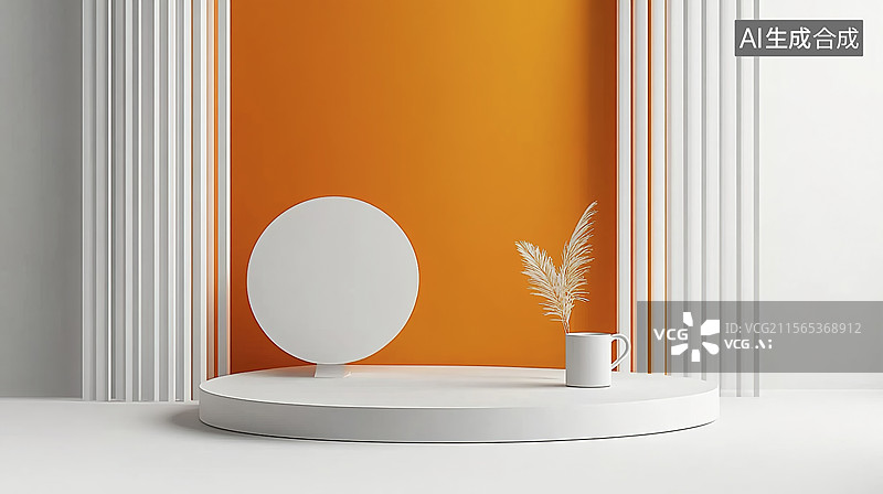 【AI数字艺术】现代简约橙白展示台图片素材