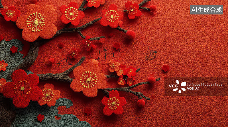 【AI数字艺术】中国新年梅花装饰图片素材