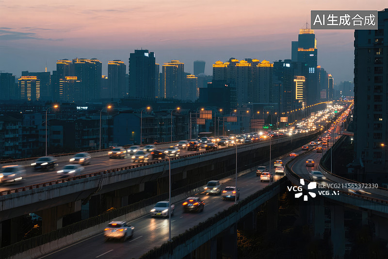 【AI数字艺术】城市高速公路夜景图片素材