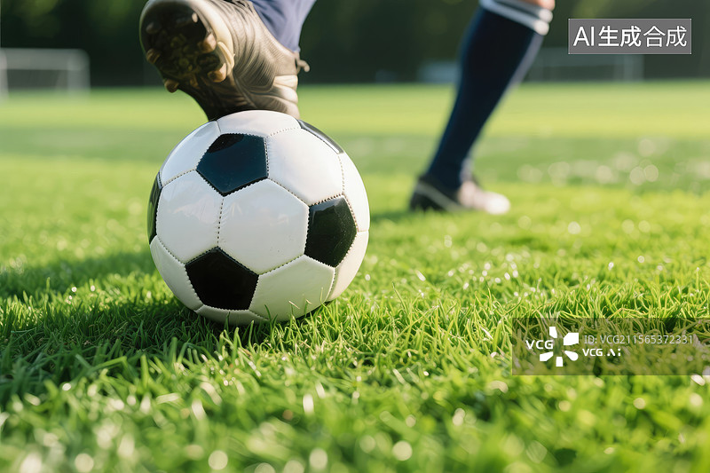 【AI数字艺术】足球运动员在草地上踢球图片素材