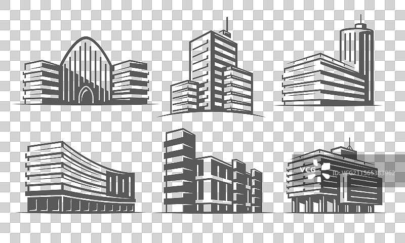 建筑图标集，孤立在白色背景上图片素材