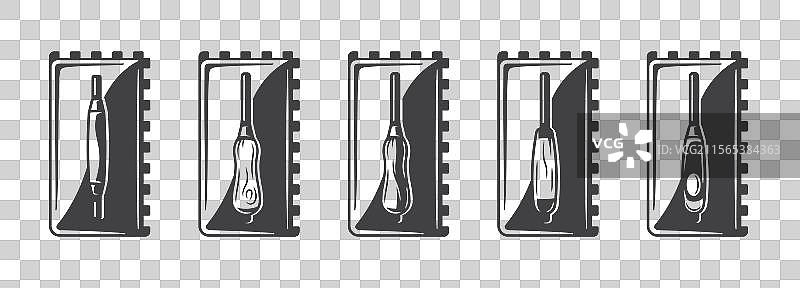 矩形齿形抹子套装用于铺设地板图片素材