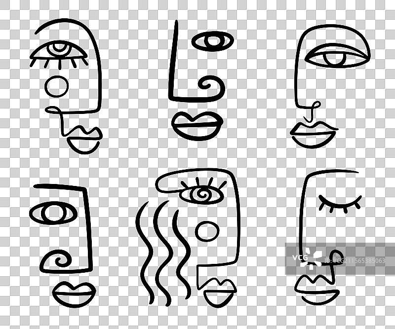 时尚立体主义单线画女性面孔系列图片素材