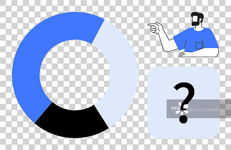 男人指着蓝色和黑色的问号图片素材