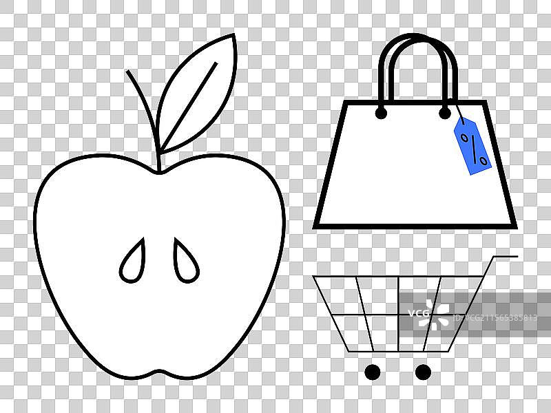 简约的黑色线条画描绘苹果购物场景图片素材