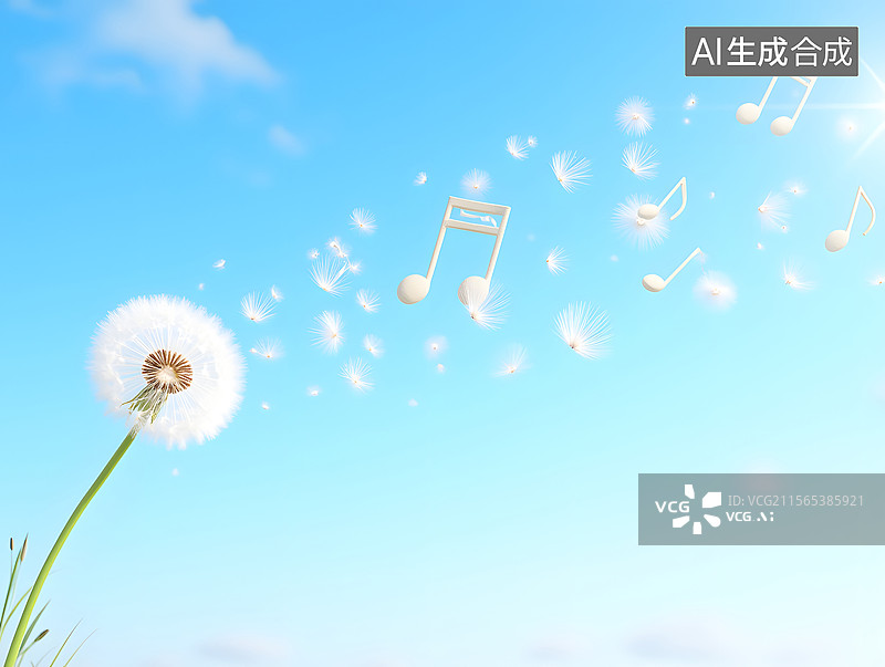 【AI数字艺术】春天的蒲公英象征自由概念插画图片素材
