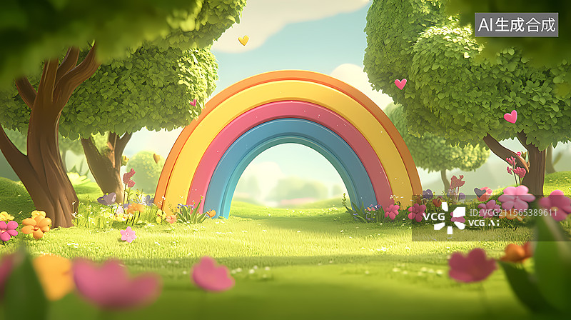 【AI数字艺术】充满活力的卡通彩虹小径图片素材
