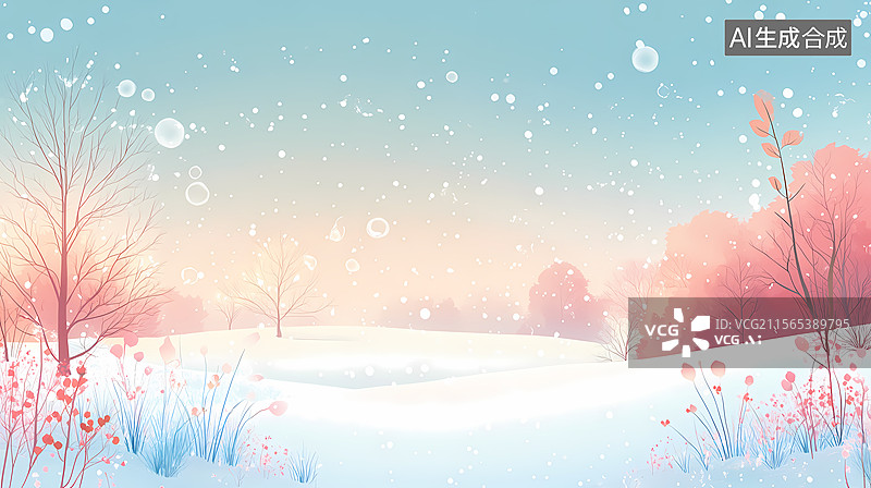 【AI数字艺术】梦幻粉嫩冬日雪景图片素材