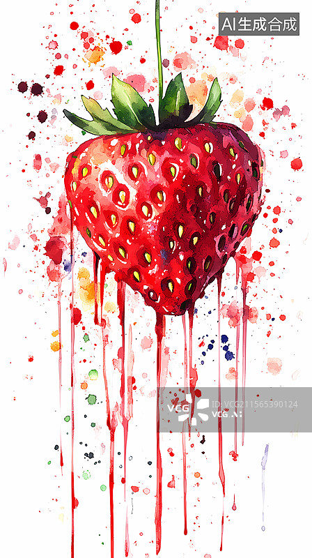 【AI数字艺术】水彩草莓图图片素材
