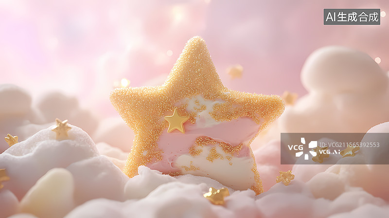 【AI数字艺术】金色星形甜点蛋糕图片素材