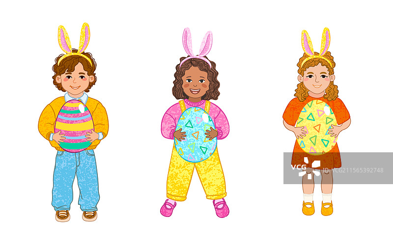 孩子们手里拿着复活节彩蛋图片素材