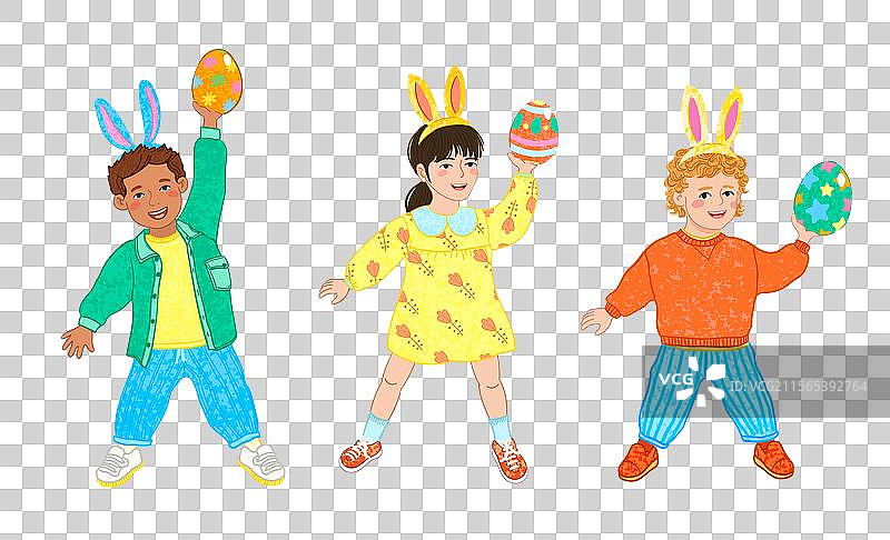 孩子们手里拿着复活节彩蛋图片素材