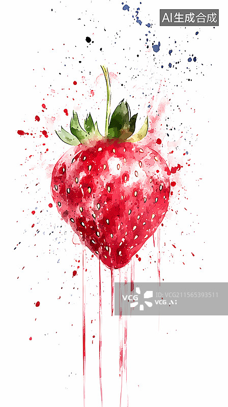 【AI数字艺术】水彩草莓图图片素材