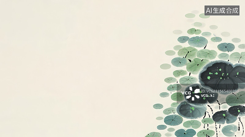 【AI数字艺术】水墨画居右1水墨画中的荷塘景象图片素材