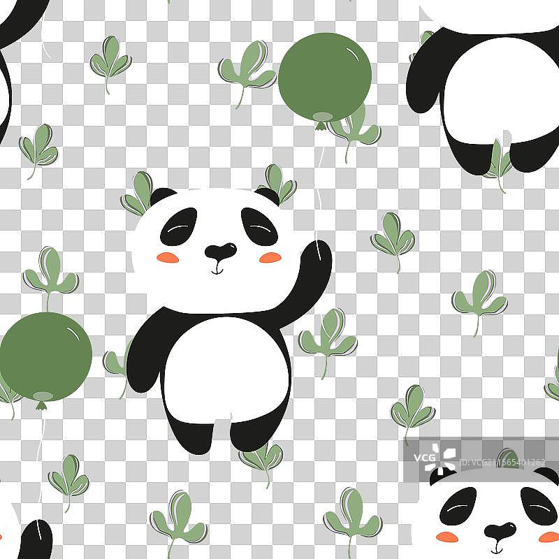 可爱熊猫宝宝的无缝图案，背景为彩色图片素材