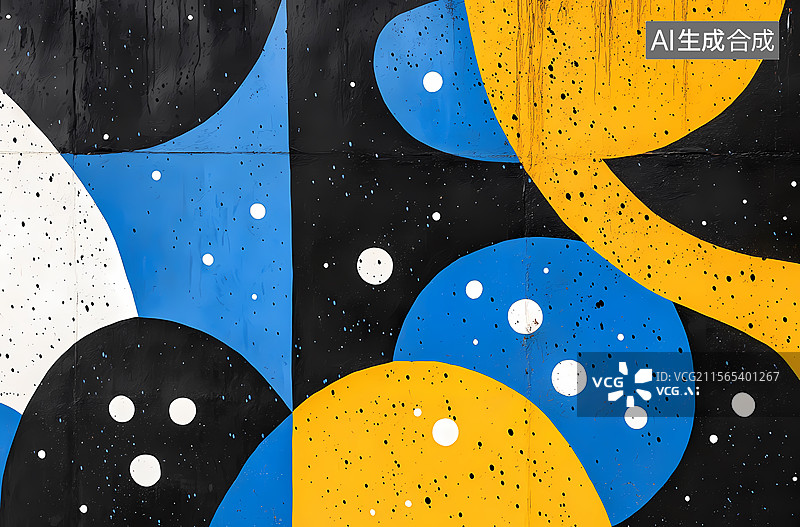 【AI数字艺术】抽象几何涂鸦墙绘艺术图片素材