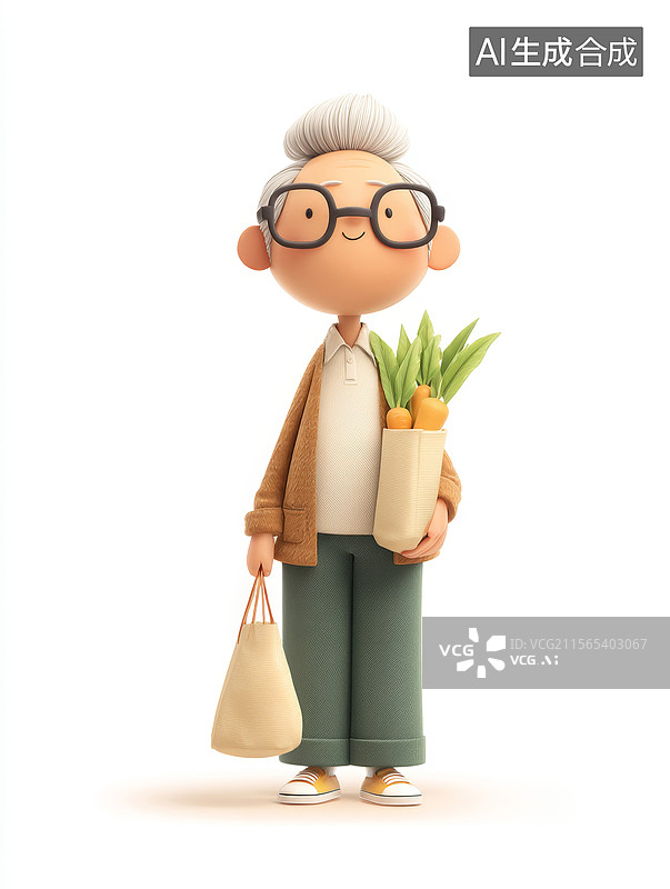 【AI数字艺术】老人购物归来图片素材