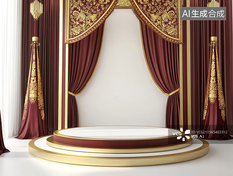 【AI数字艺术】豪华红色窗帘舞台图片素材
